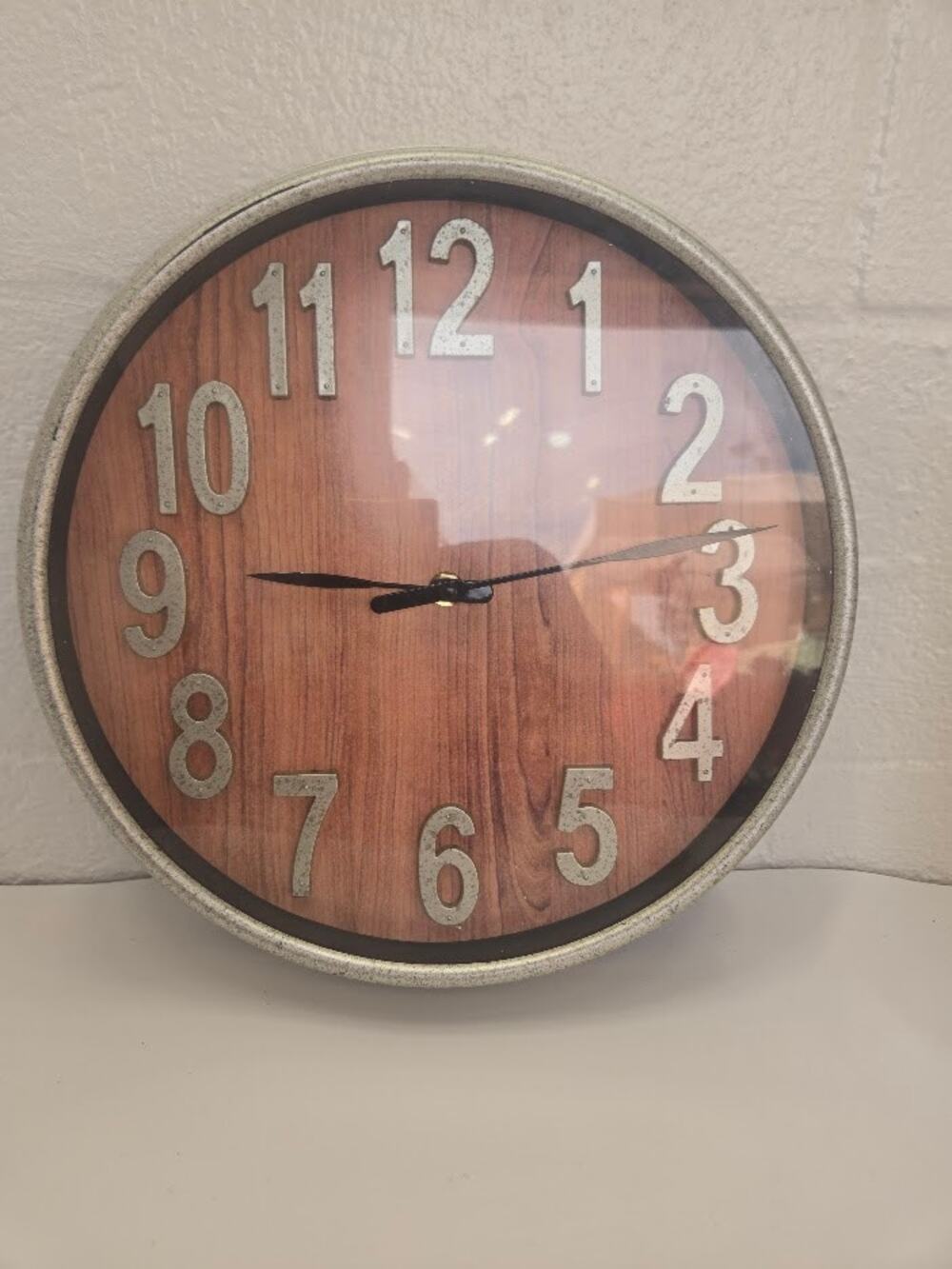 Large Rustic Wall Clock Wood Look Raised Numbers Farmhouse Industrial Decor